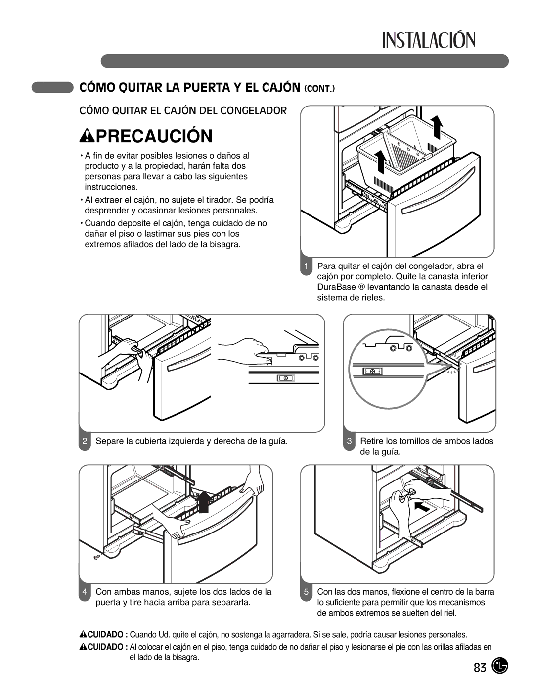 LG Electronics LFC25770, LFC21770 manual Cómo Quitar EL Cajón DEL Congelador 