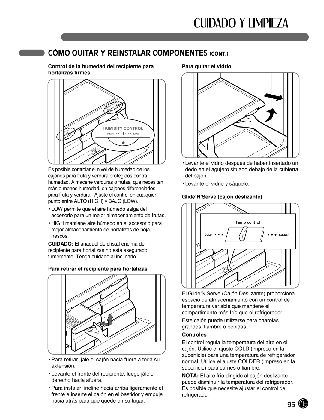 LG Electronics LFC25770, LFC21770 manual Control de la humedad del recipiente para, Hortalizas firmes, Controles 