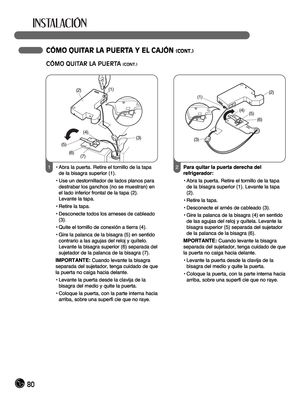 LG Electronics LFC21770, LFC25770 manual Cómo Quitar La Puerta Y El Cajón Cont, Cómo Quitar La Puerta Cont 