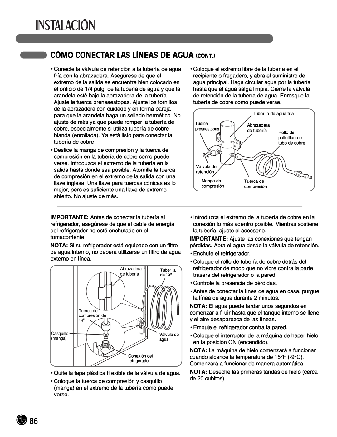LG Electronics LFC21770, LFC25770 manual Cómo Conectar Las Líneas De Agua Cont 