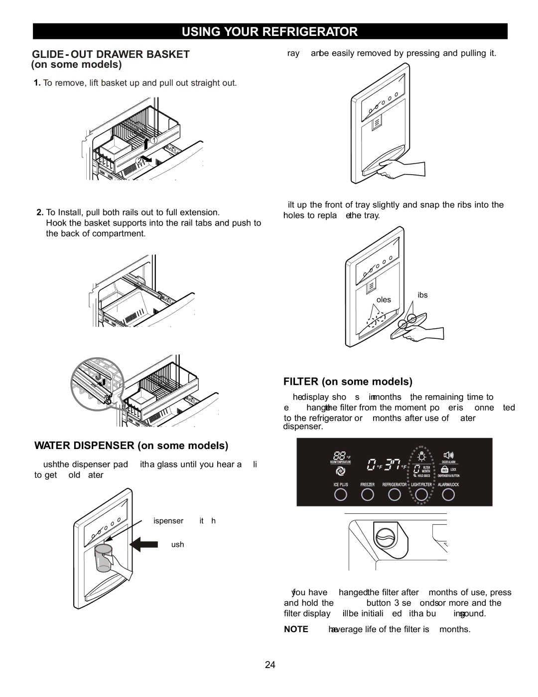 LG Electronics LFC22740, LFC20740 owner manual Filter on some models, Water Dispenser on some models 