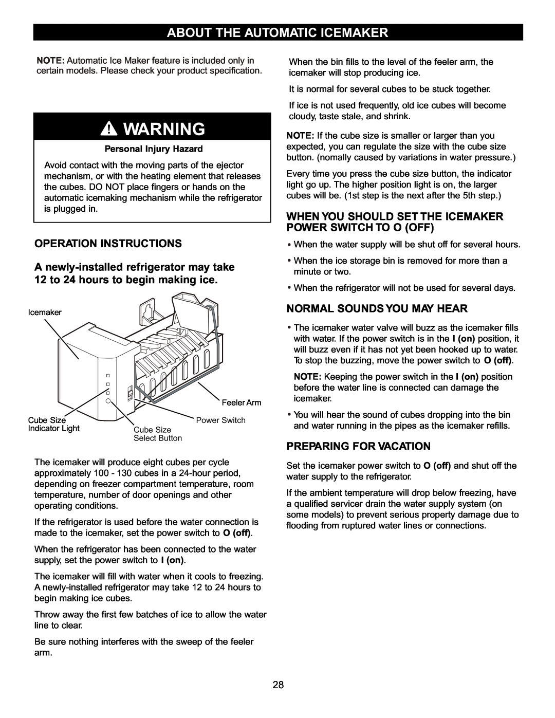 LG Electronics LFC22740, LFC20740 About The Automatic Icemaker, Operation Instructions, Normal Sounds You May Hear 