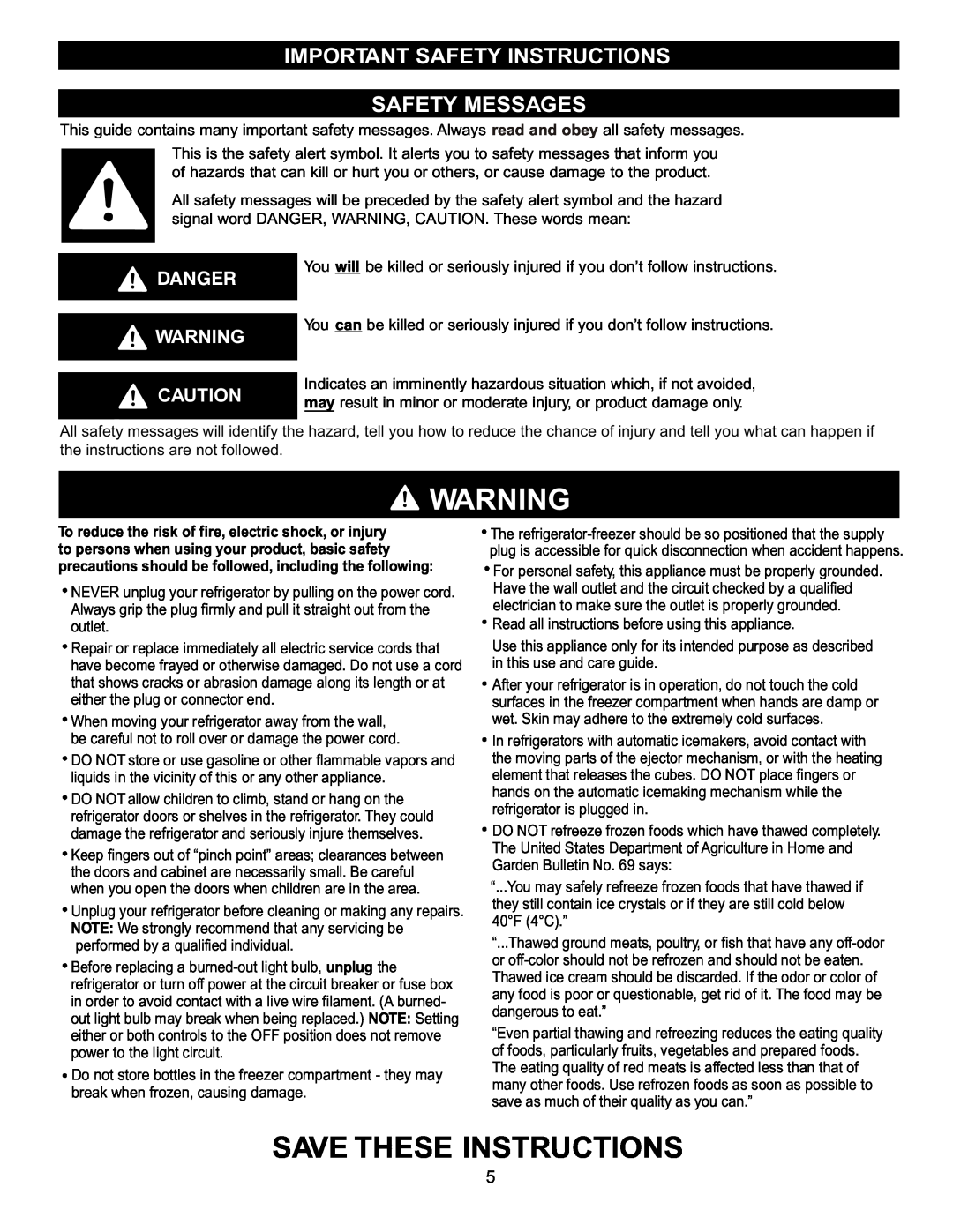 LG Electronics LFC20740, LFC22740 Important Safety Instructions Safety Messages, Danger, Save These Instructions 