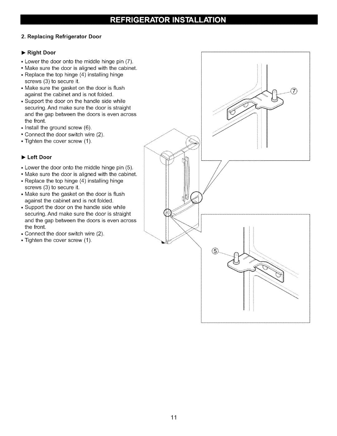 LG Electronics LFC22760 manual Replacing Refrigerator Door Right Door, Left Door 