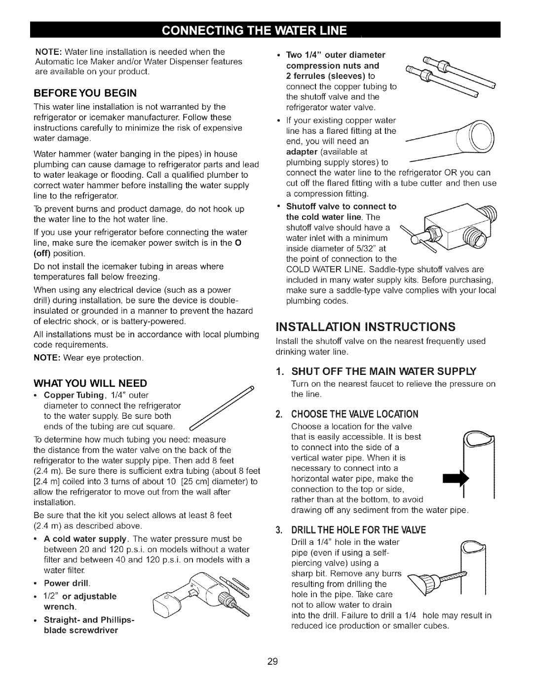 LG Electronics LFC22760 Installation Instructions, Before You Begin, What You Will Need, SHUT OFF THE MAiN WATER SUPPLY 