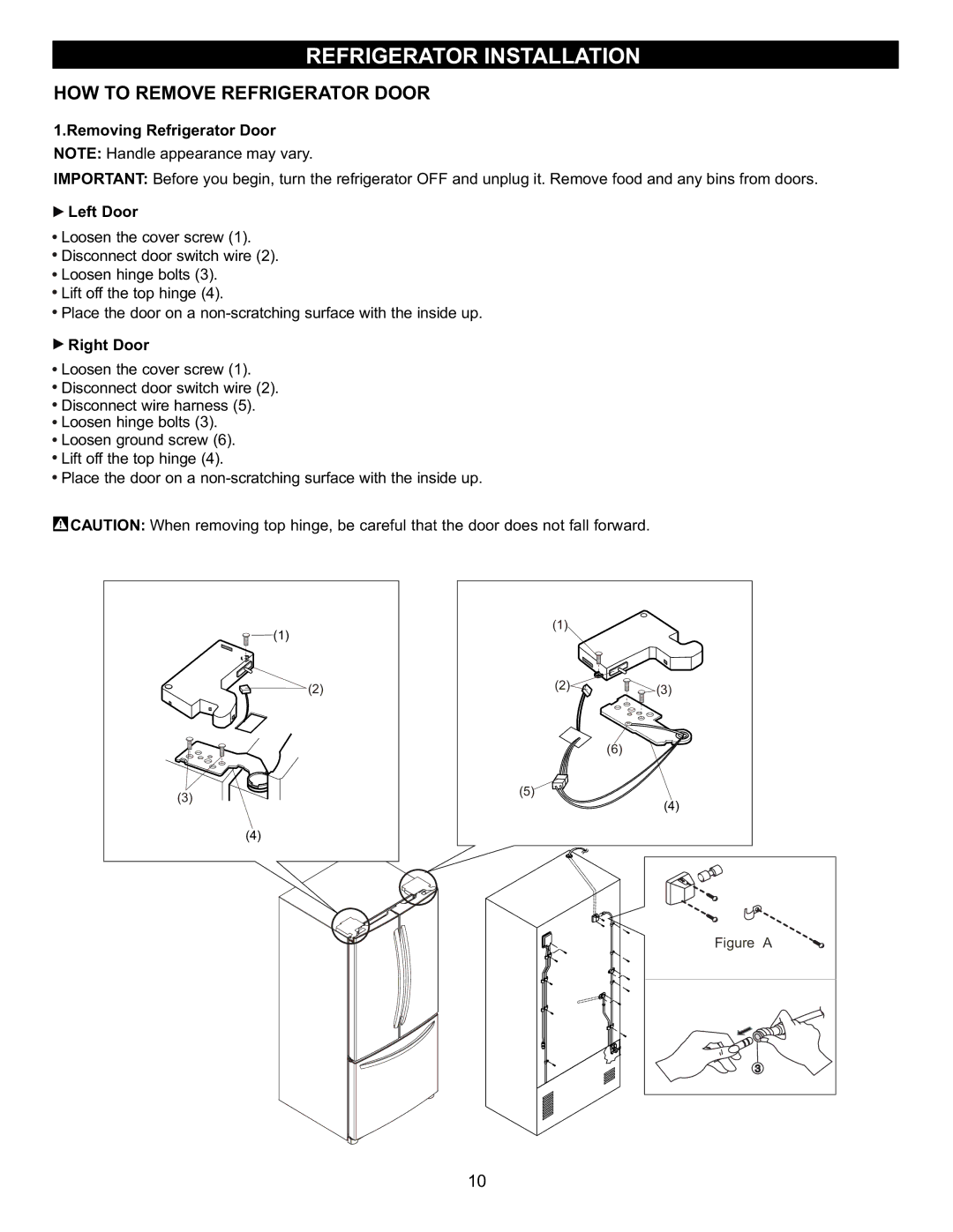 LG Electronics LFC23760 HOW to Remove Refrigerator Door, Removing Refrigerator Door Note Handle appearance may vary 