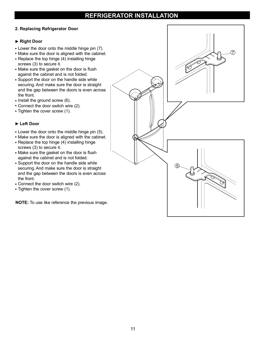 LG Electronics LFC23760 owner manual Replacing Refrigerator Door Right Door 