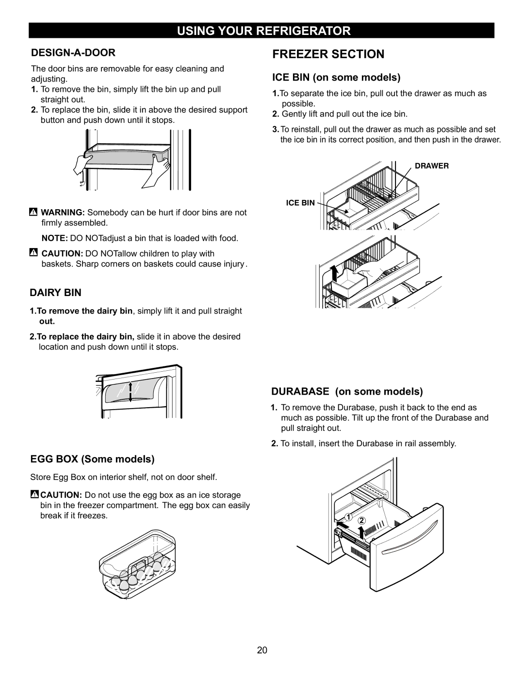 LG Electronics LFC23760 Design-A-Door, Dairy BIN, ICE BIN on some models, EGG BOX Some models, Durabase on some models 