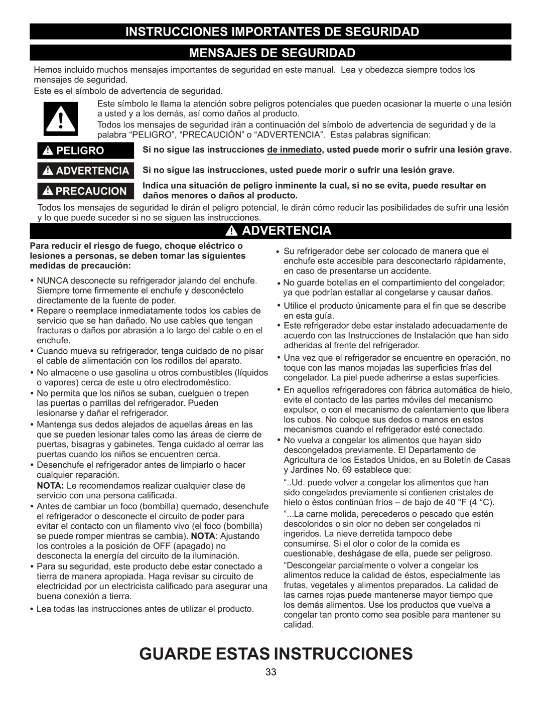 LG Electronics LFC23760 owner manual Instrucciones Importantes DE Seguridad Mensajes DE Seguridad, Advertencia 