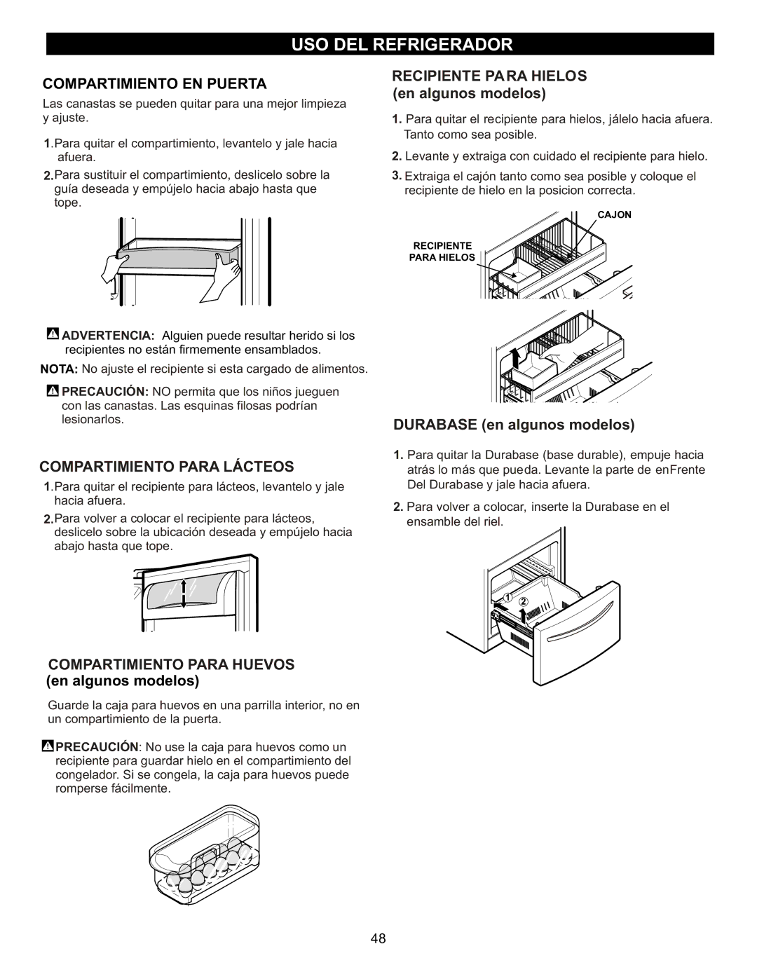 LG Electronics LFC23760 owner manual Compartimiento EN Puerta, Compartimiento Para Lácteos 