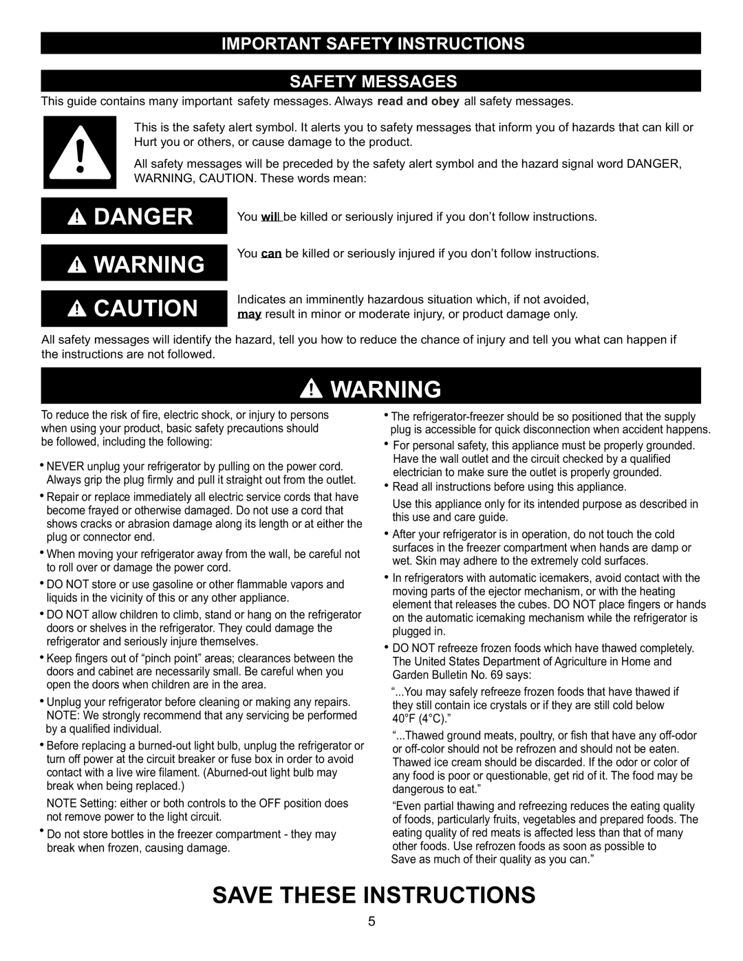 LG Electronics LFC23760 owner manual Important Safety Instructions Safety Messages 