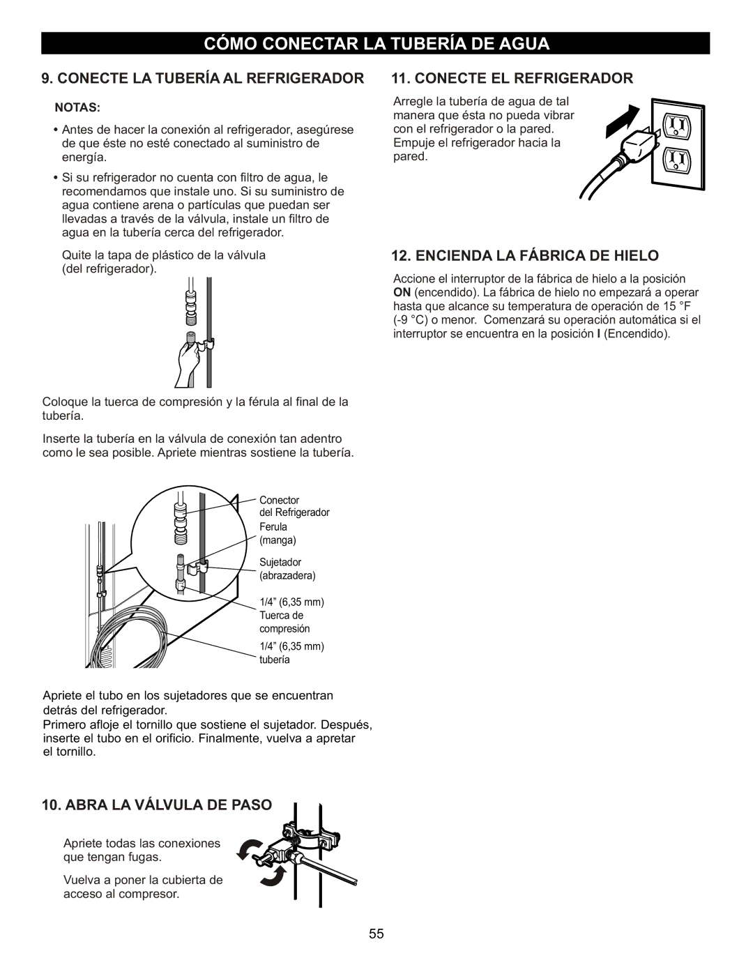 LG Electronics LFC23760 Conecte LA Tubería AL Refrigerador, Conecte EL Refrigerador, Encienda LA Fábrica DE Hielo 