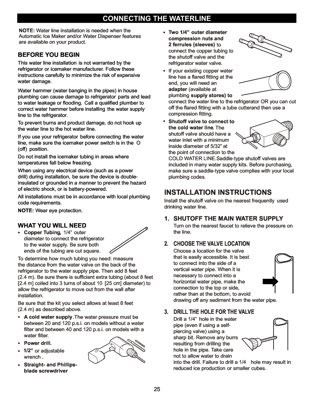 LG Electronics LFC23760 Connecting The Waterline, Installation Instructions, Before You Begin, What You Will Need 