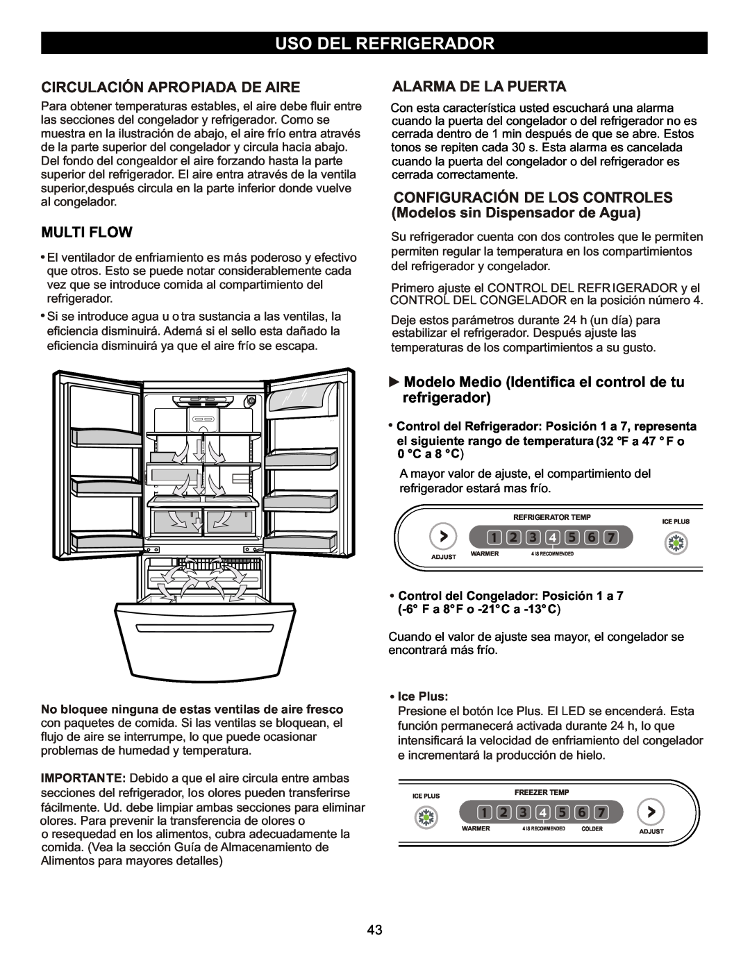 LG Electronics LFC23760 Uso Del Refrigerador, Circulación Apropiada De Aire, Multi Flow, Alarma De La Puerta, Ice Plus 