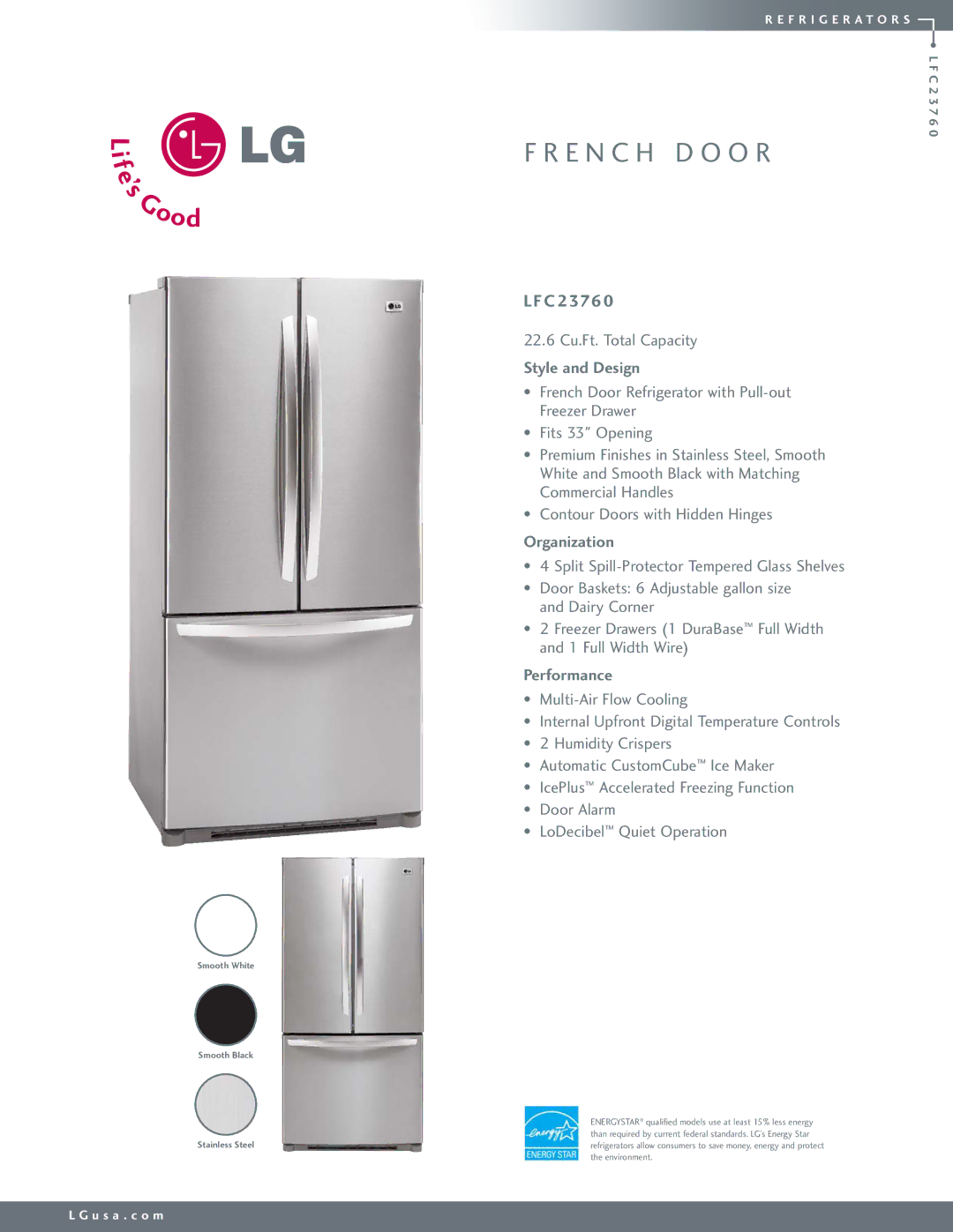 LG Electronics LFC23760ST manual C 2376, Style and Design, Organization, Performance 