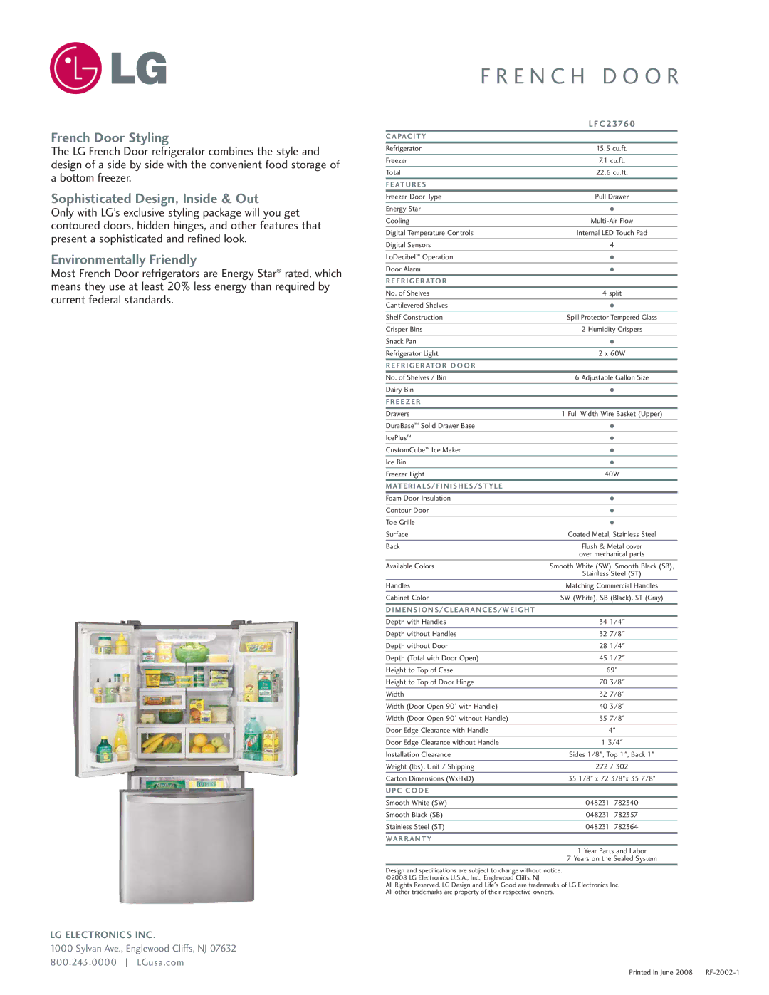 LG Electronics LFC23760ST manual French Door Styling, Sophisticated Design, Inside & Out, Environmentally Friendly 