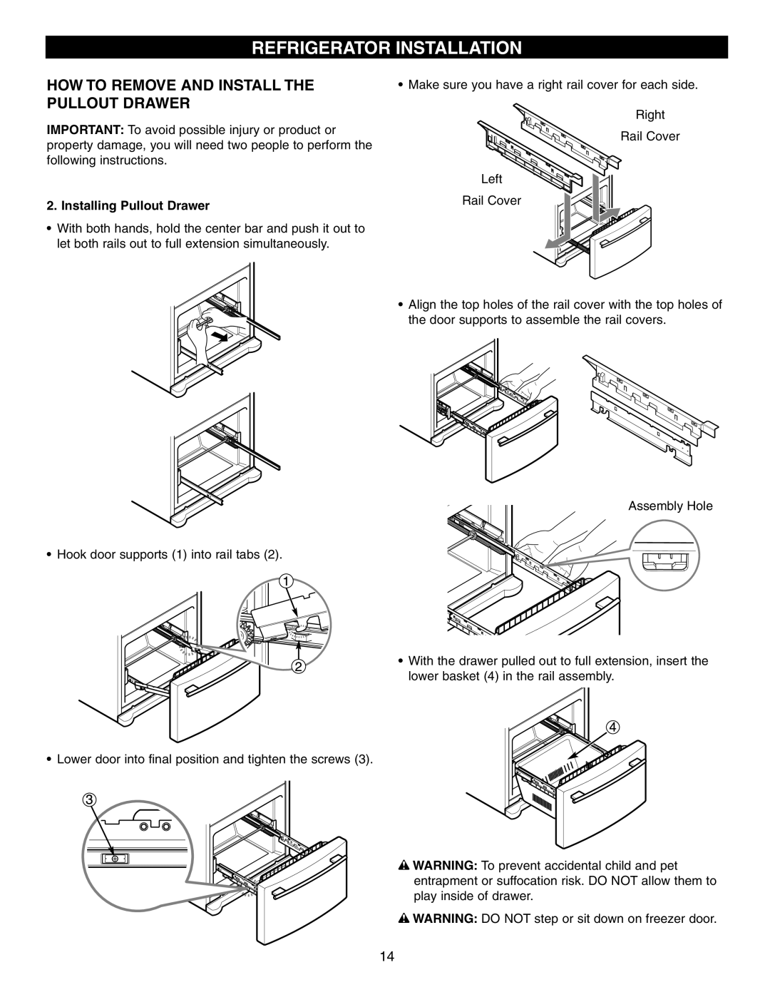 LG Electronics LFC25760 manual Installing Pullout Drawer 