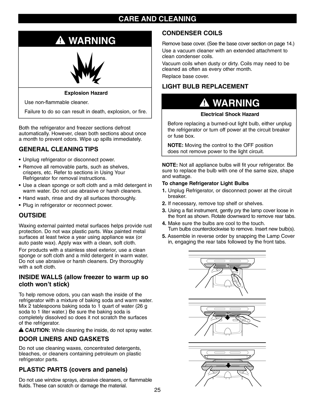 LG Electronics LFC25760 manual Care and Cleaning 