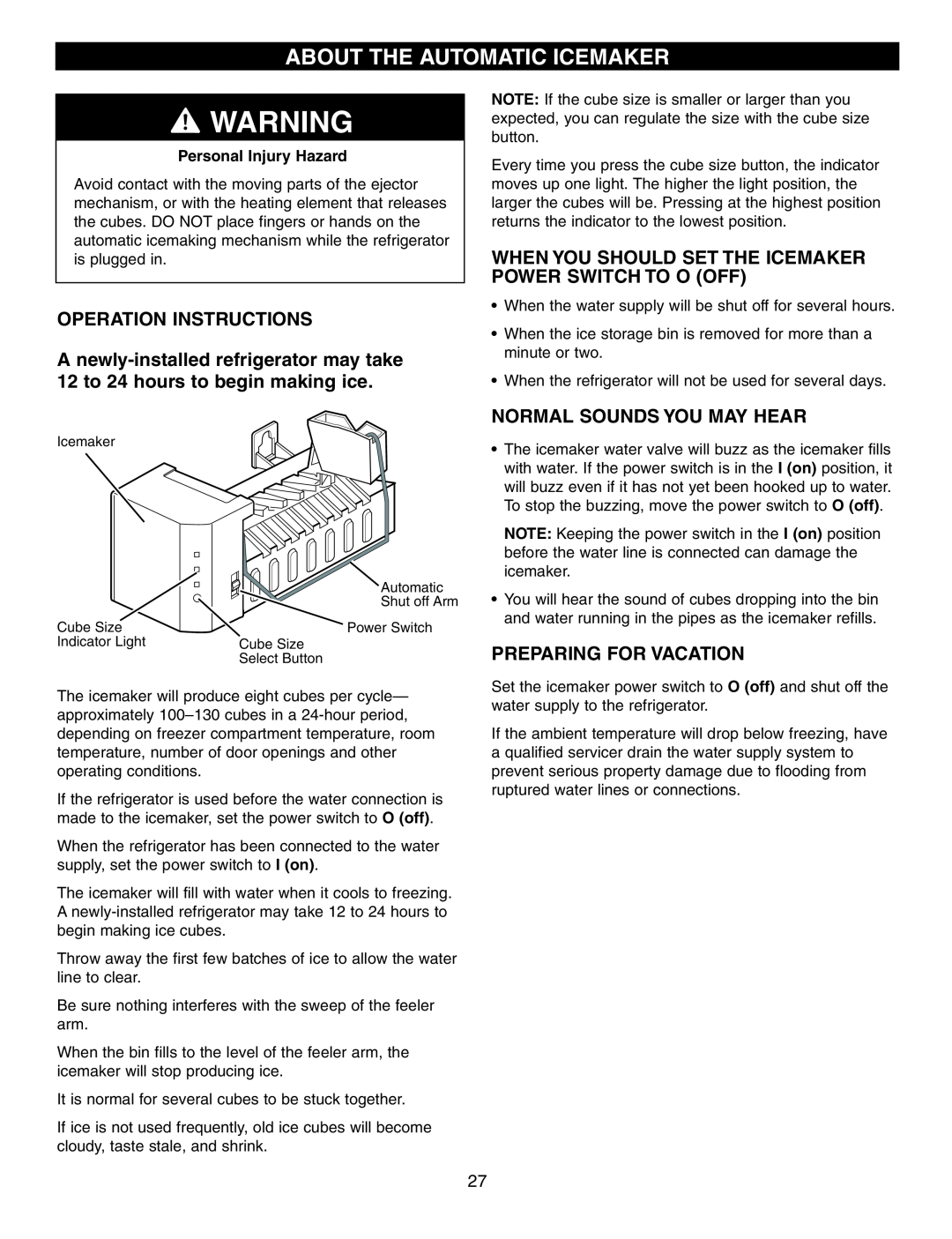 LG Electronics LFC25760 manual About The Automatic Icemaker, Operation Instructions, Normal Sounds You May Hear 