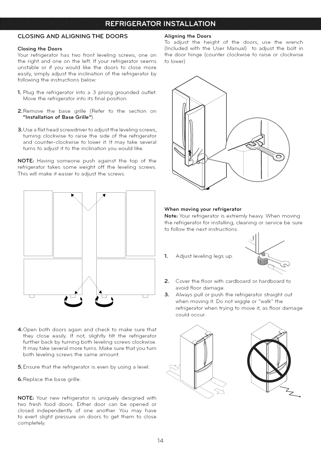 LG Electronics LFC25765 manual CLOSINGANDALiGNiNGTHEDOORS 