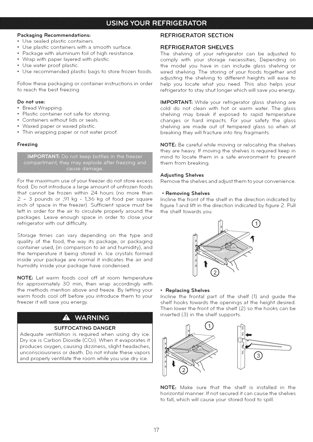 LG Electronics LFC25765 manual Refrigerator Section, Suffocating Danger 