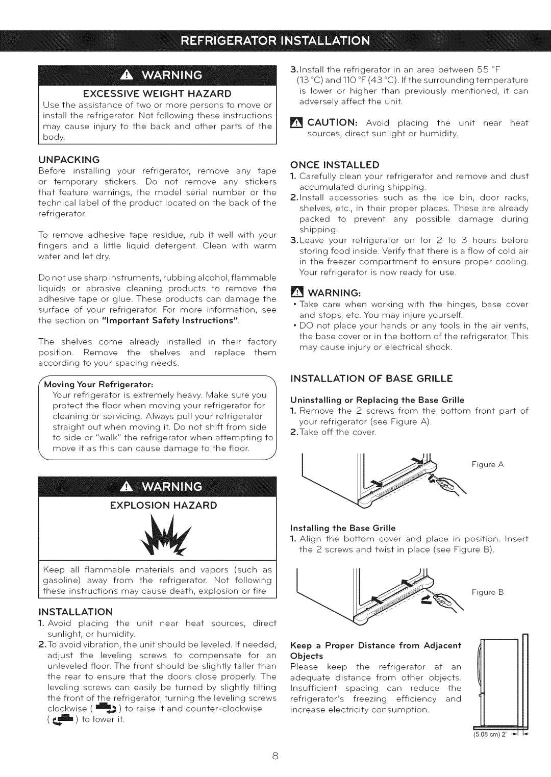 LG Electronics LFC25765 manual Installation Base Grille, Explosion Hazard, Once Installed 