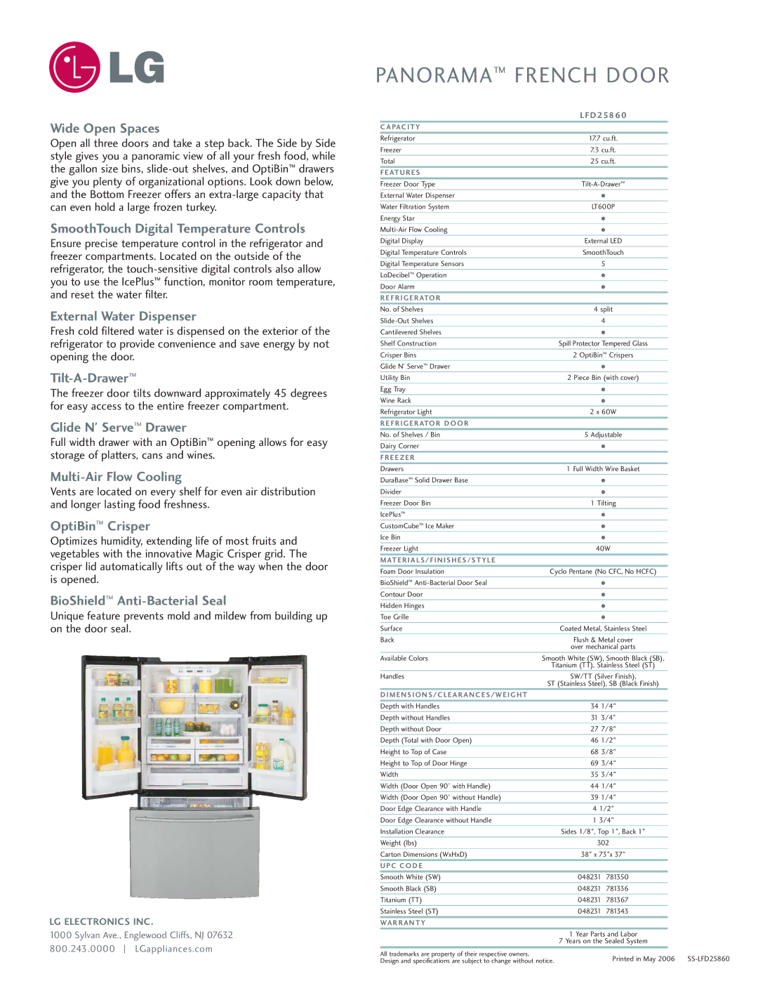 LG Electronics LFD25860 manual Wide Open Spaces, SmoothTouch Digital Temperature Controls, External Water Dispenser 