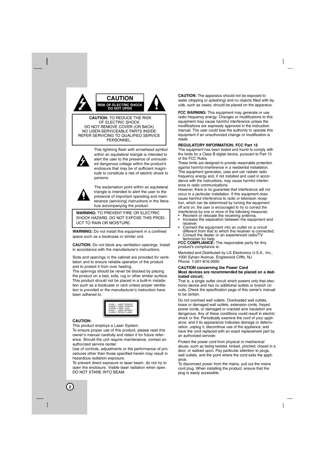 LG Electronics LFS-U850, LF-U850 owner manual Regulatory Information FCC Part 