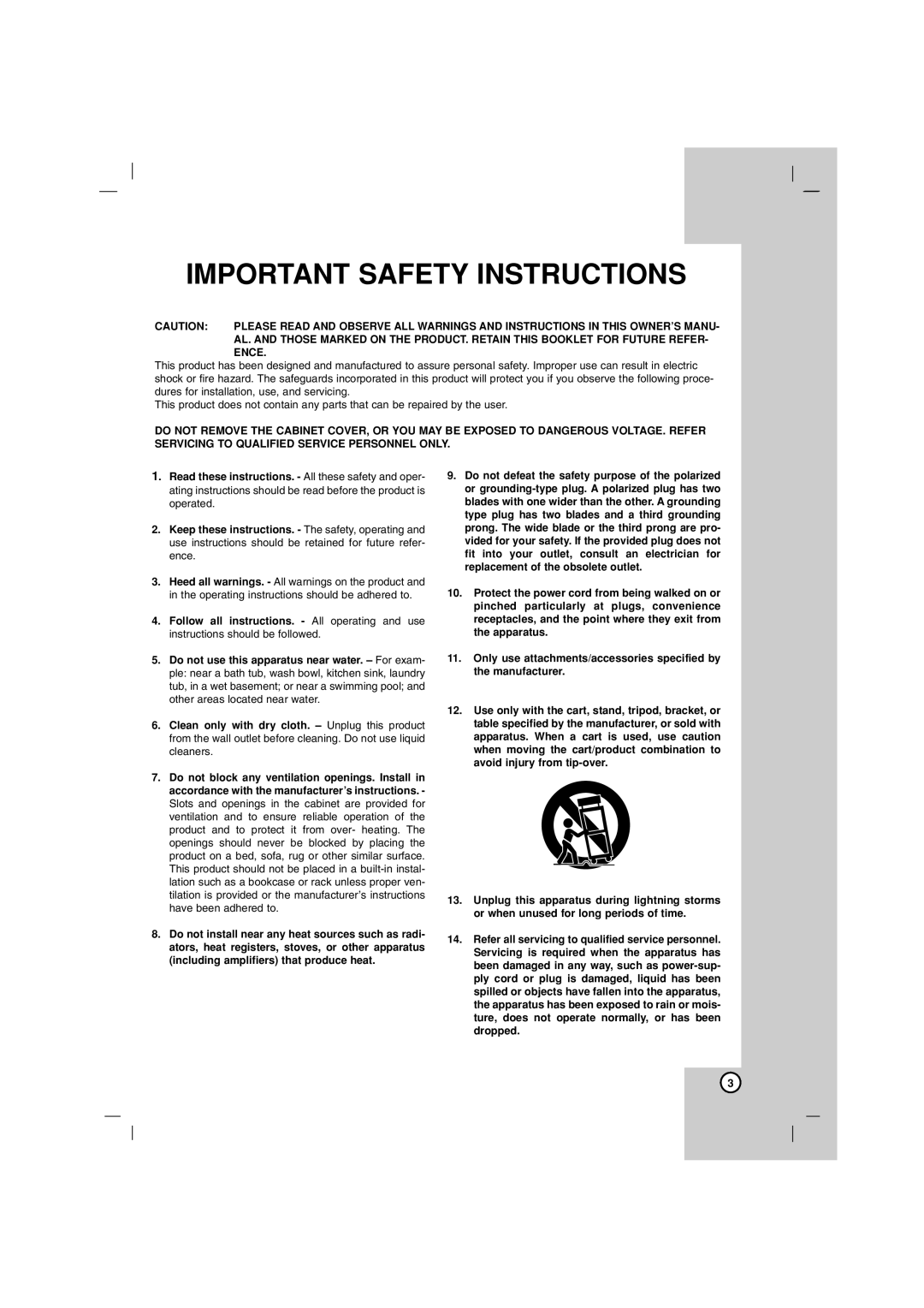 LG Electronics LF-U850, LFS-U850 owner manual Important Safety Instructions, Title 