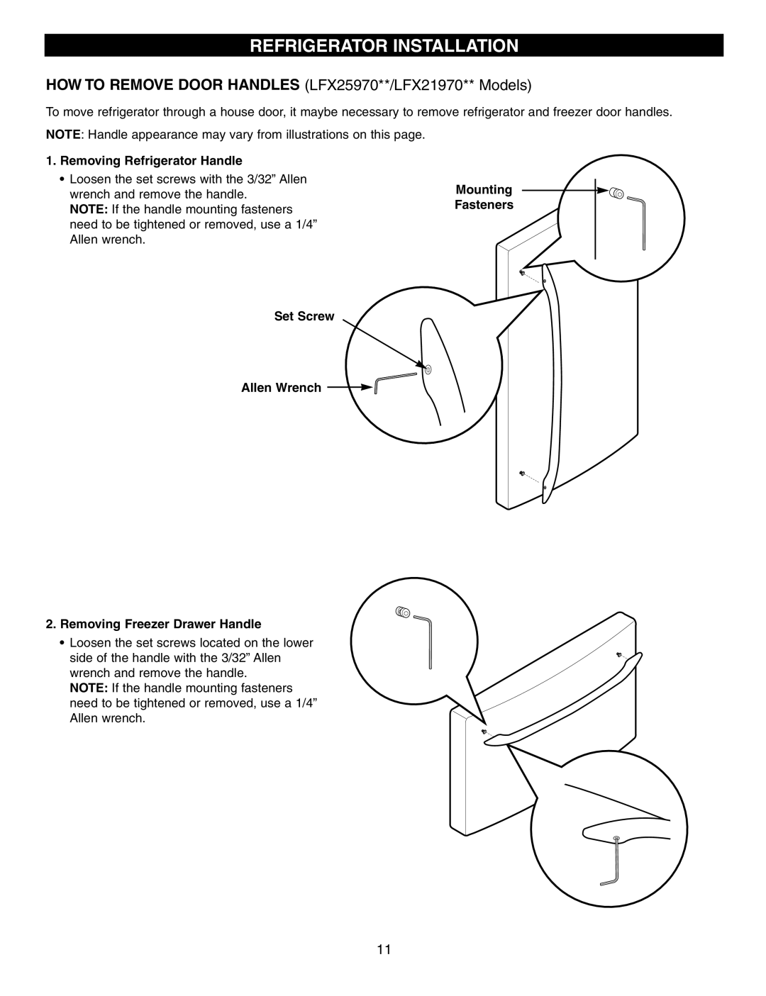 LG Electronics LFX21960 manual HOW to Remove Door Handles LFX25970**/LFX21970** Models 