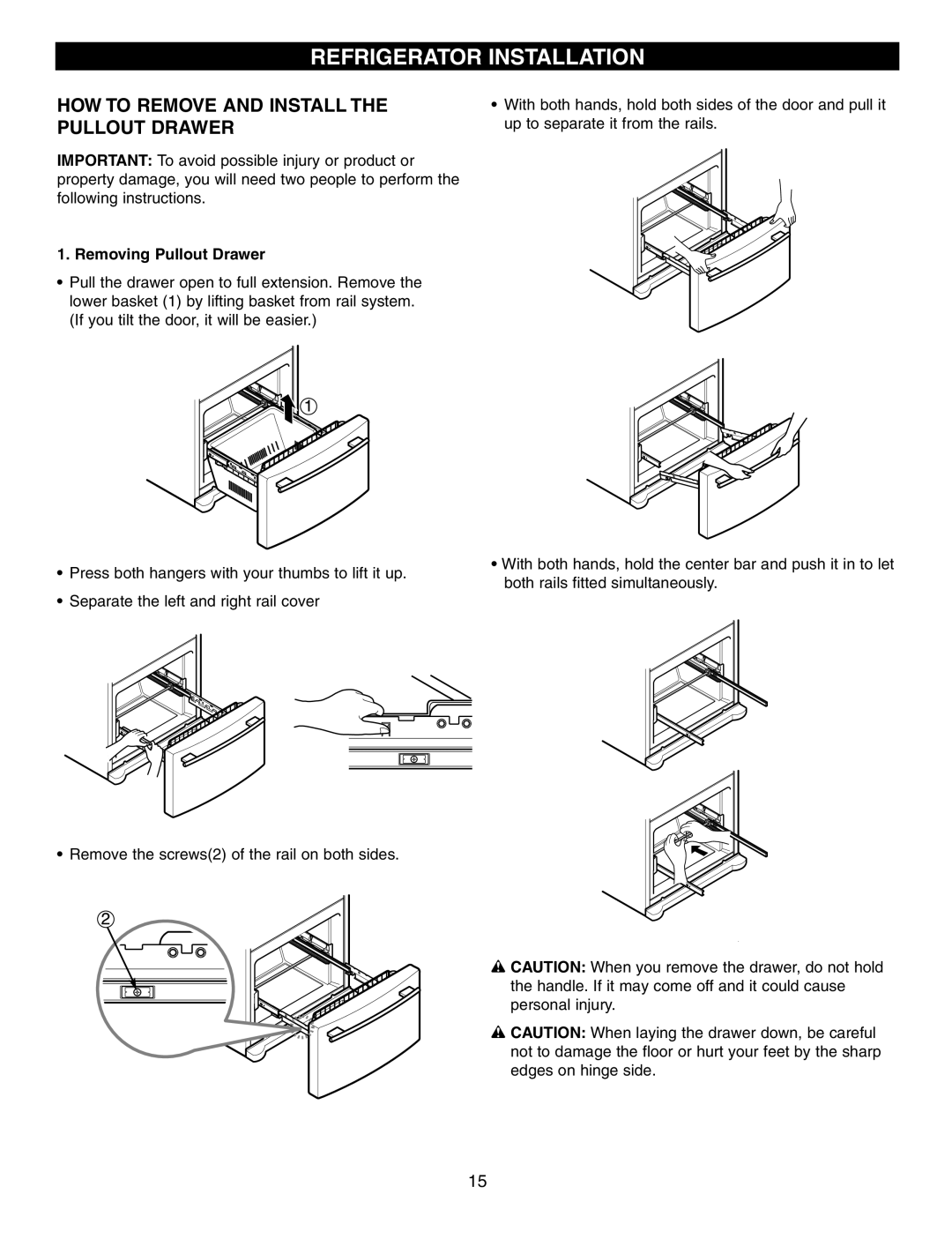 LG Electronics LFX21960 manual HOW to Remove and Install the Pullout Drawer, Removing Pullout Drawer 