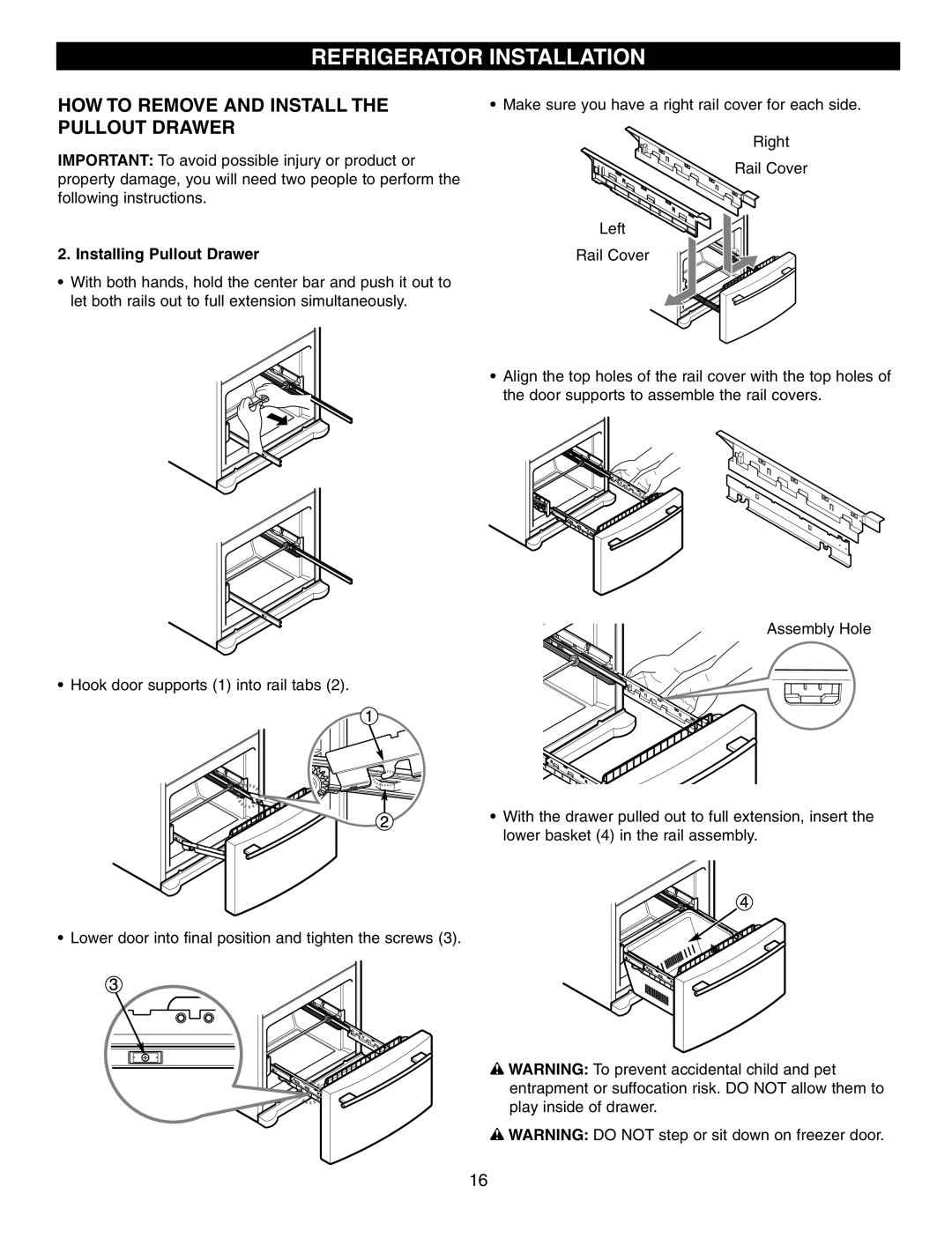 LG Electronics LFX21960 manual Installing Pullout Drawer 