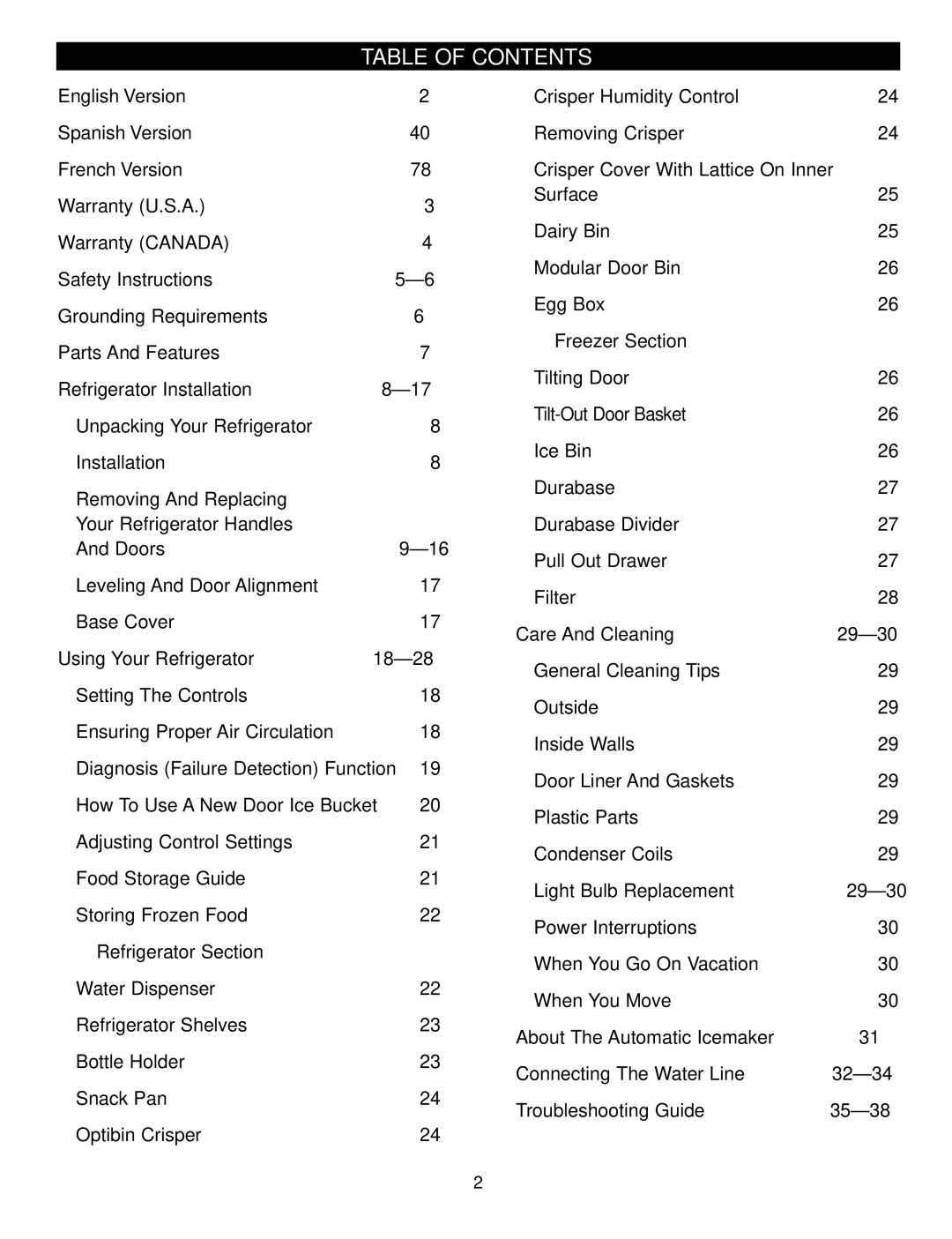 LG Electronics LFX21960 manual Table of Contents 