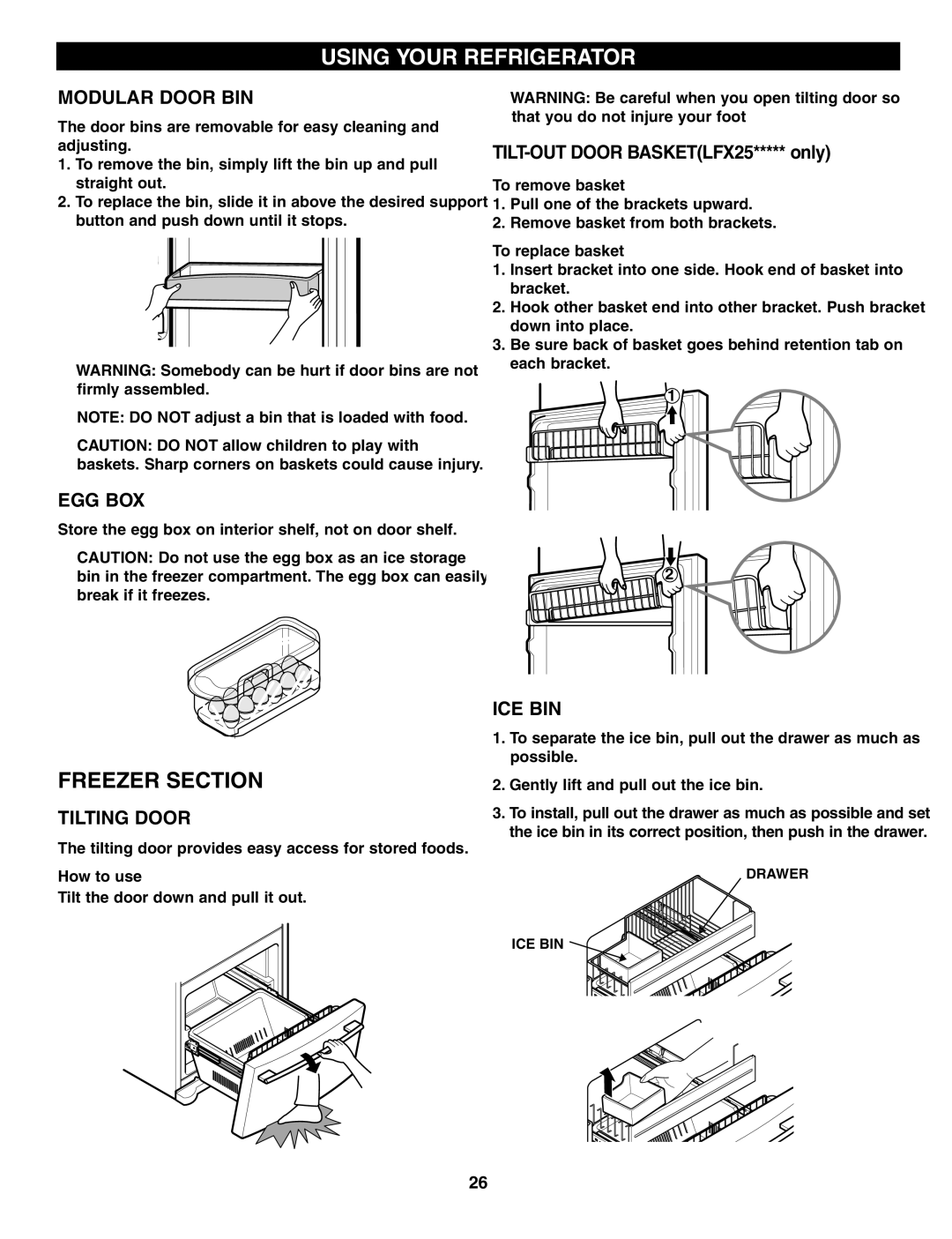 LG Electronics LFX21960 manual Modular Door BIN, Egg Box, Tilting Door, Ice Bin 