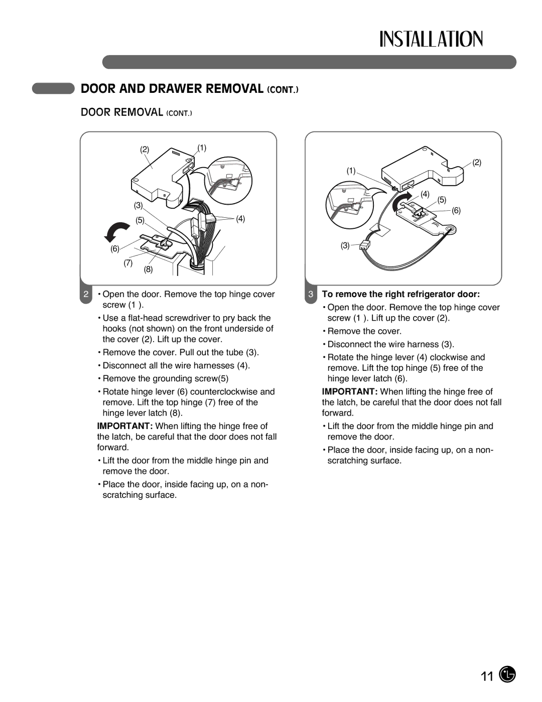 LG Electronics LFX25971**, LFX21971** manual To remove the right refrigerator door 