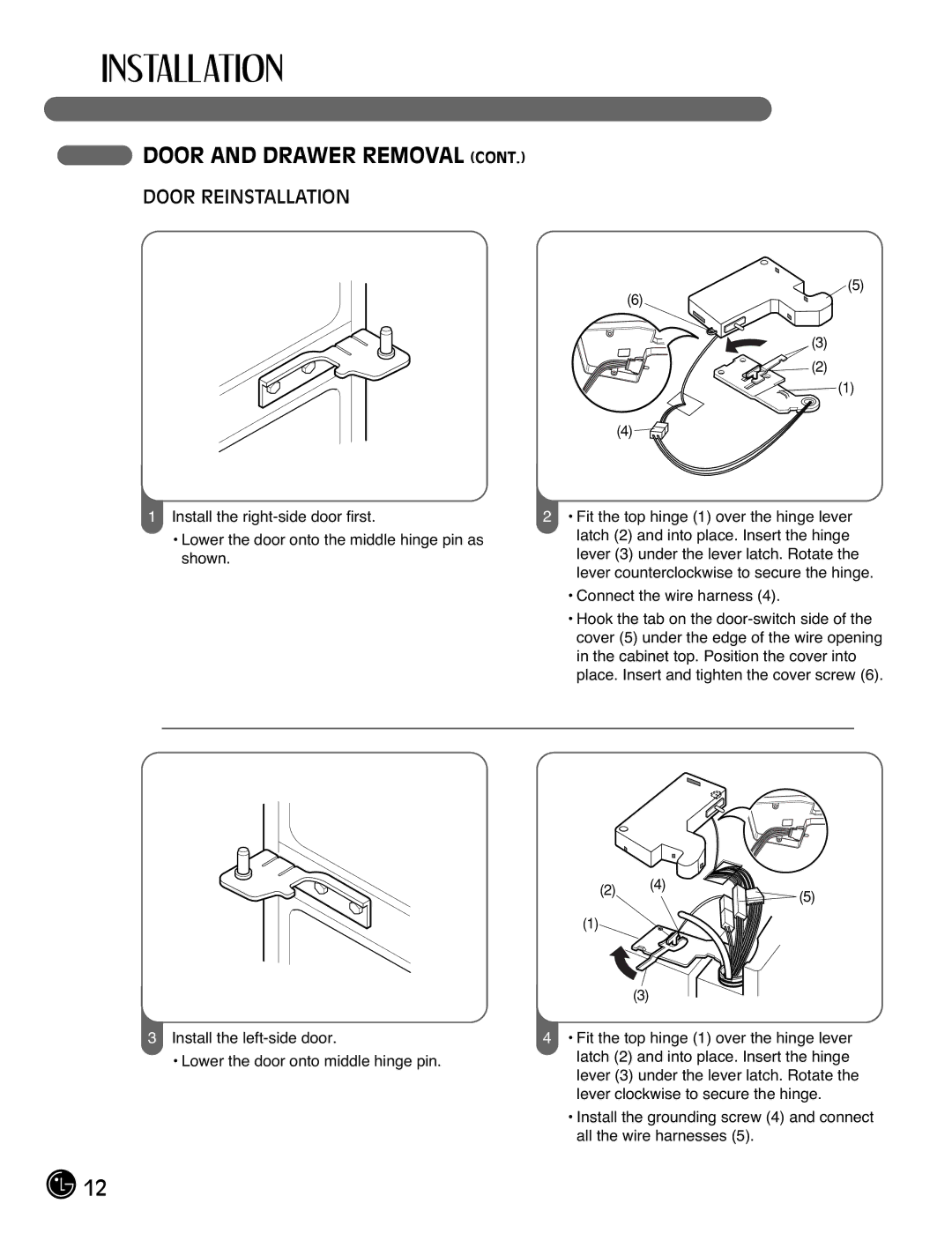 LG Electronics LFX21971**, LFX25971** manual Door Reinstallation 