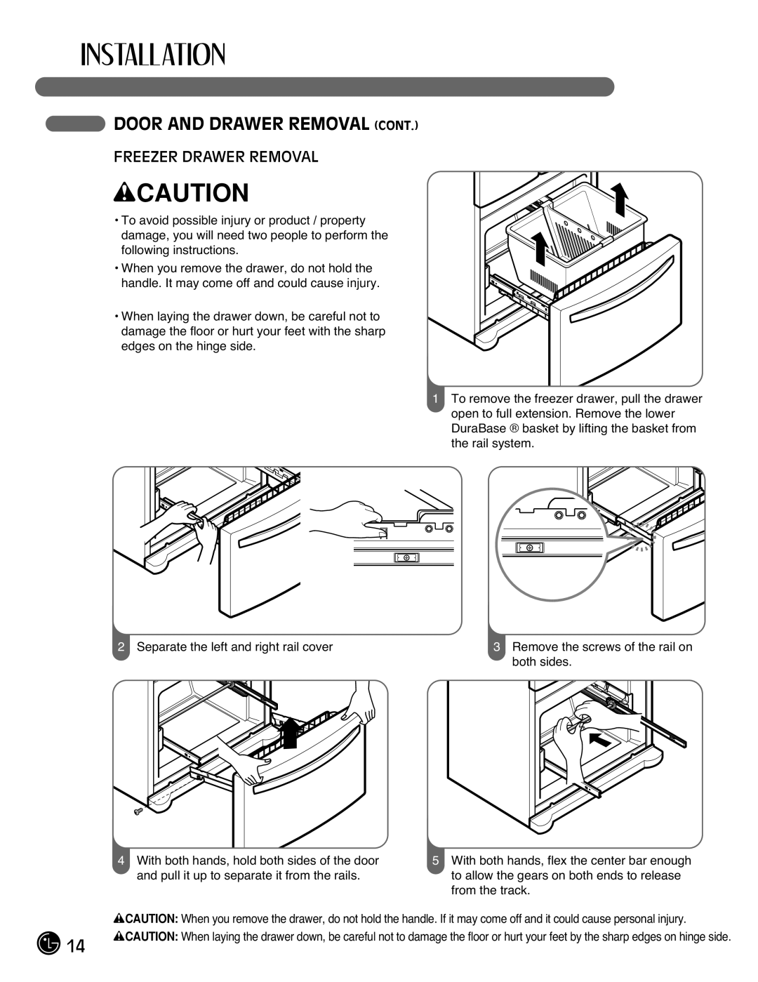 LG Electronics LFX21971**, LFX25971** manual Freezer Drawer Removal 