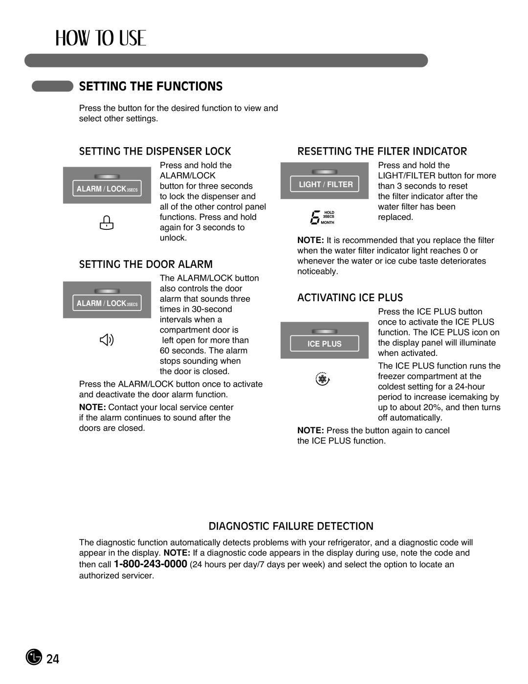 LG Electronics LFX21971**, LFX25971** manual Setting the Functions, Setting the Dispenser Lock 