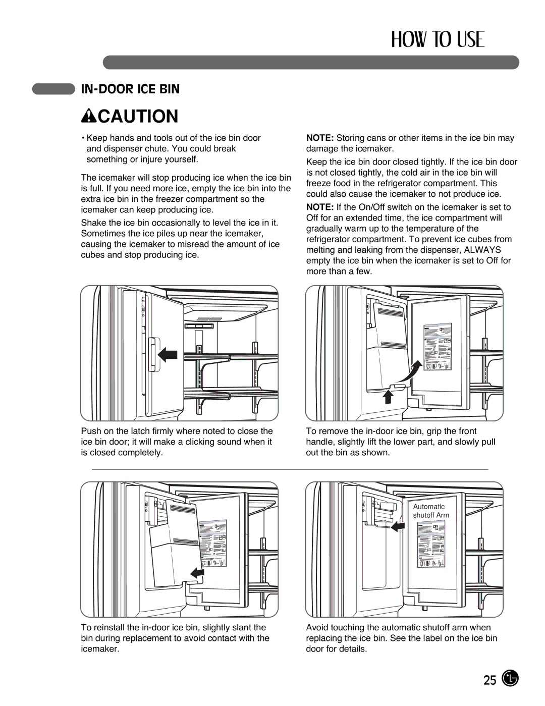 LG Electronics LFX25971**, LFX21971** manual In-Door Ice Bin 