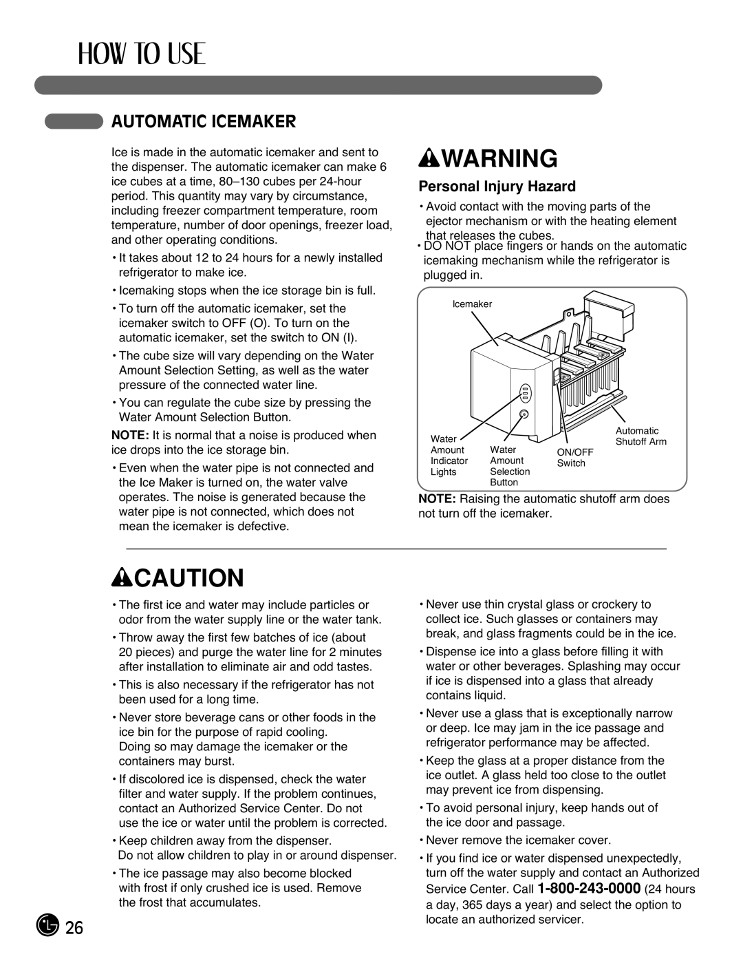 LG Electronics LFX21971**, LFX25971** manual Automatic Icemaker, Personal Injury Hazard 