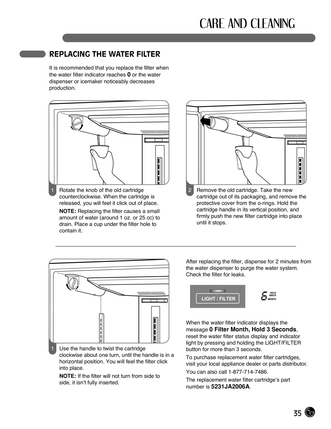 LG Electronics LFX25971**, LFX21971** manual Replacing the Water Filter 