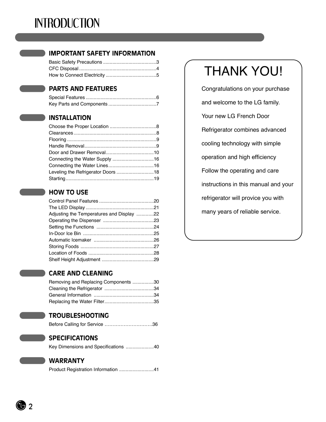 LG Electronics LFX21971** Important Safety Information, Parts And Features, Installation, How To Use, Care And Cleaning 