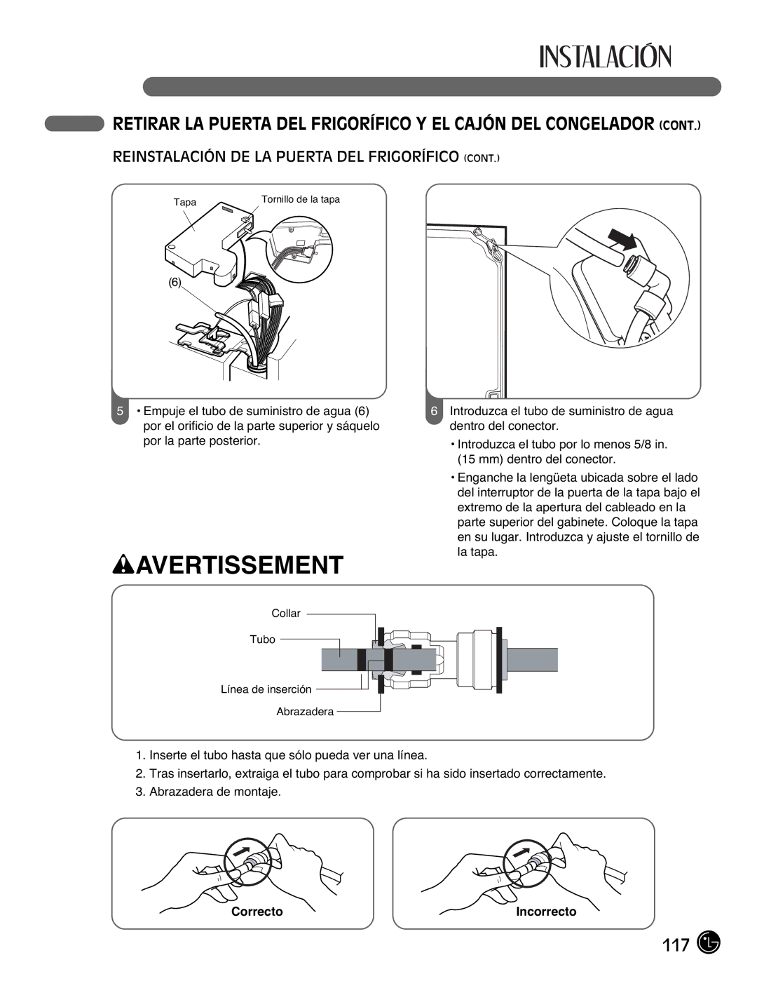 LG Electronics LFX21976ST owner manual 117, Correcto Incorrecto 