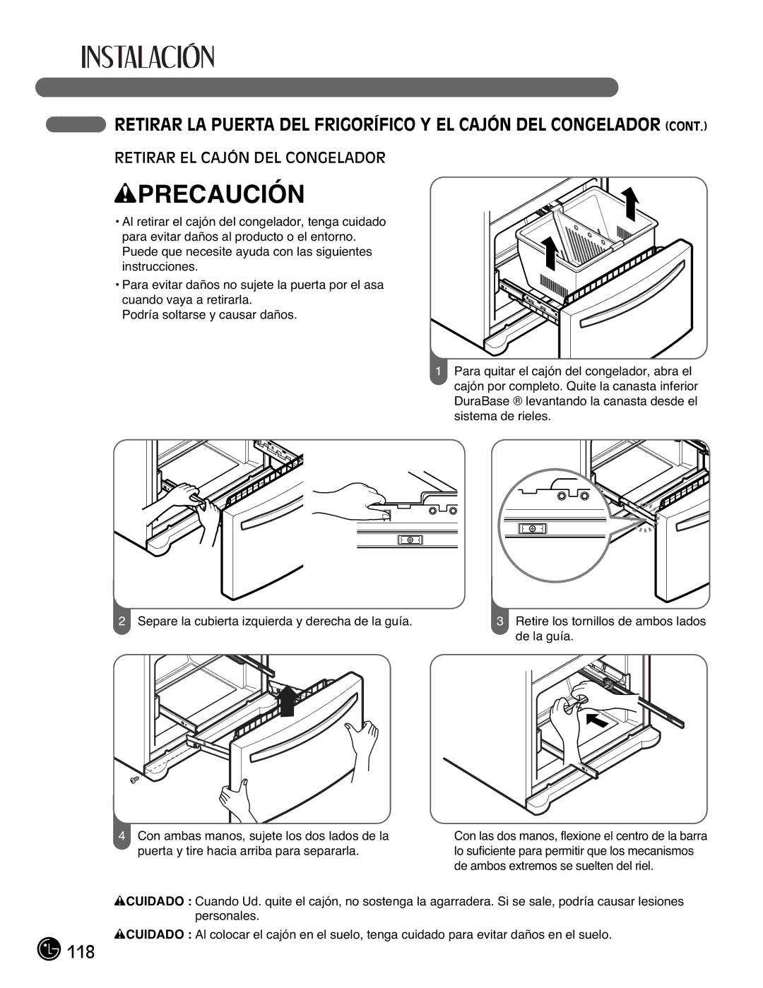 LG Electronics LFX21976ST owner manual 118, Retirar EL Cajón DEL Congelador 