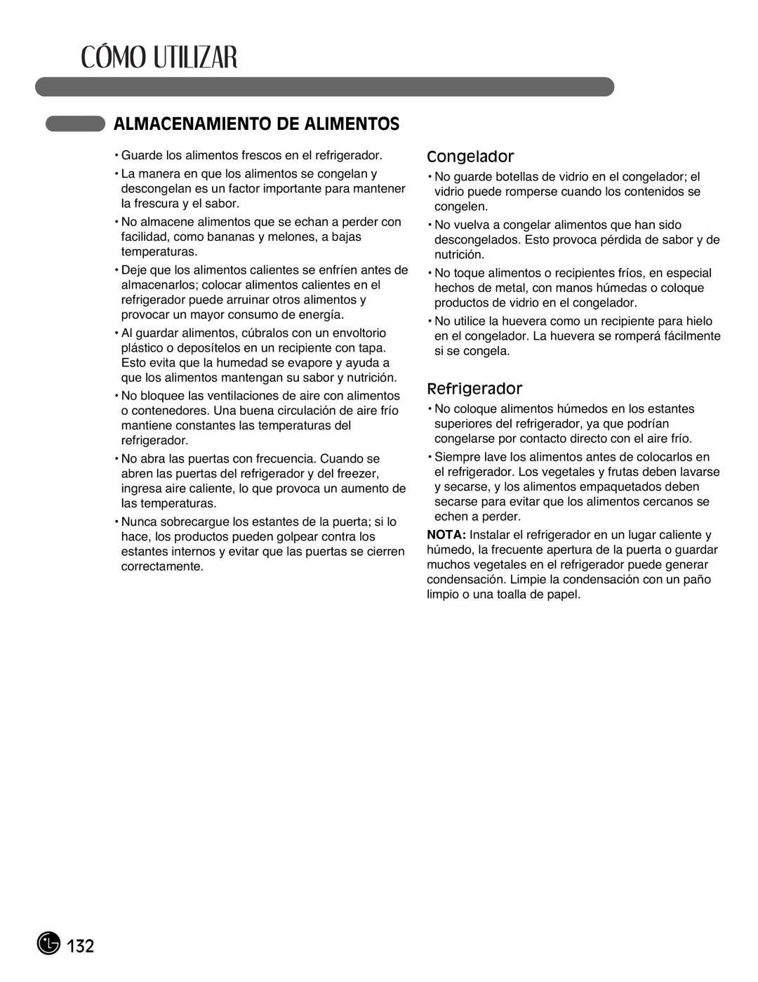 LG Electronics LFX21976ST owner manual Almacenamiento DE Alimentos, Congelador, Refrigerador 