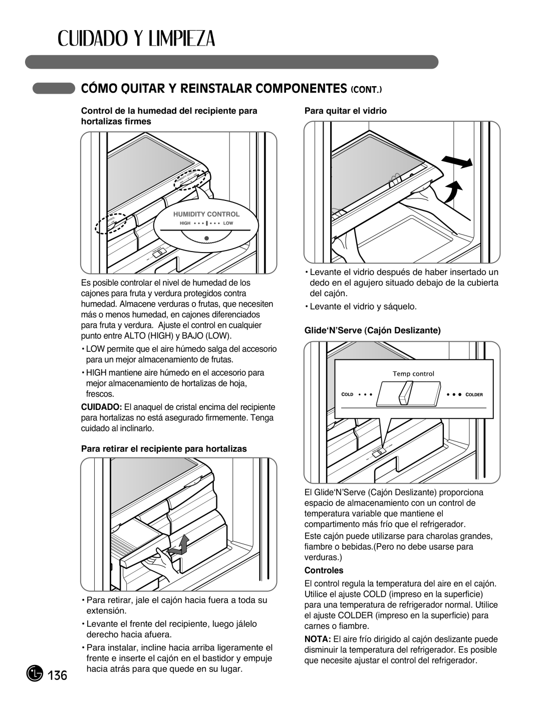 LG Electronics LFX21976ST owner manual Control de la humedad del recipiente para, Hortalizas firmes, Controles 