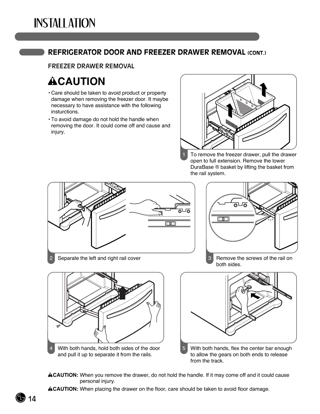 LG Electronics LFX21976ST owner manual Freezer Drawer Removal 