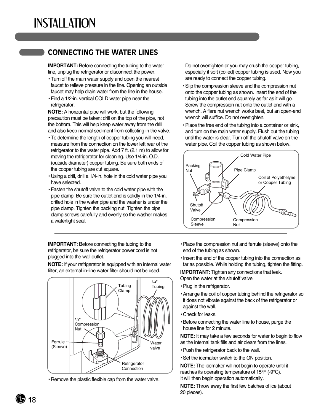 LG Electronics LFX21976ST owner manual Connecting the Water Lines 