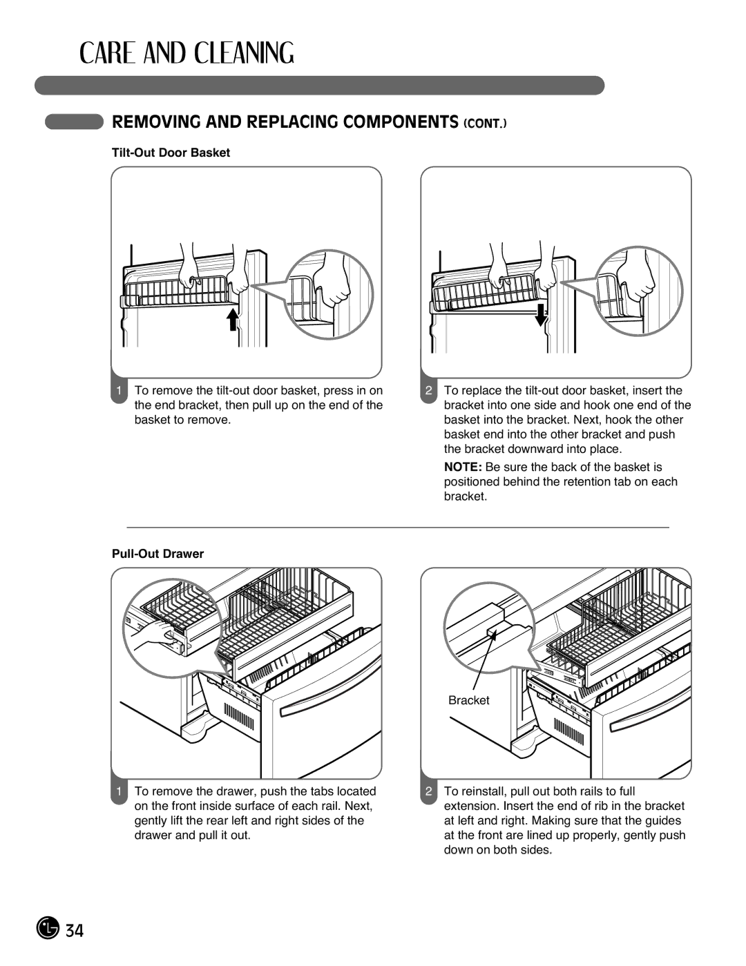 LG Electronics LFX21976ST owner manual Tilt-Out Door Basket, Pull-Out Drawer 