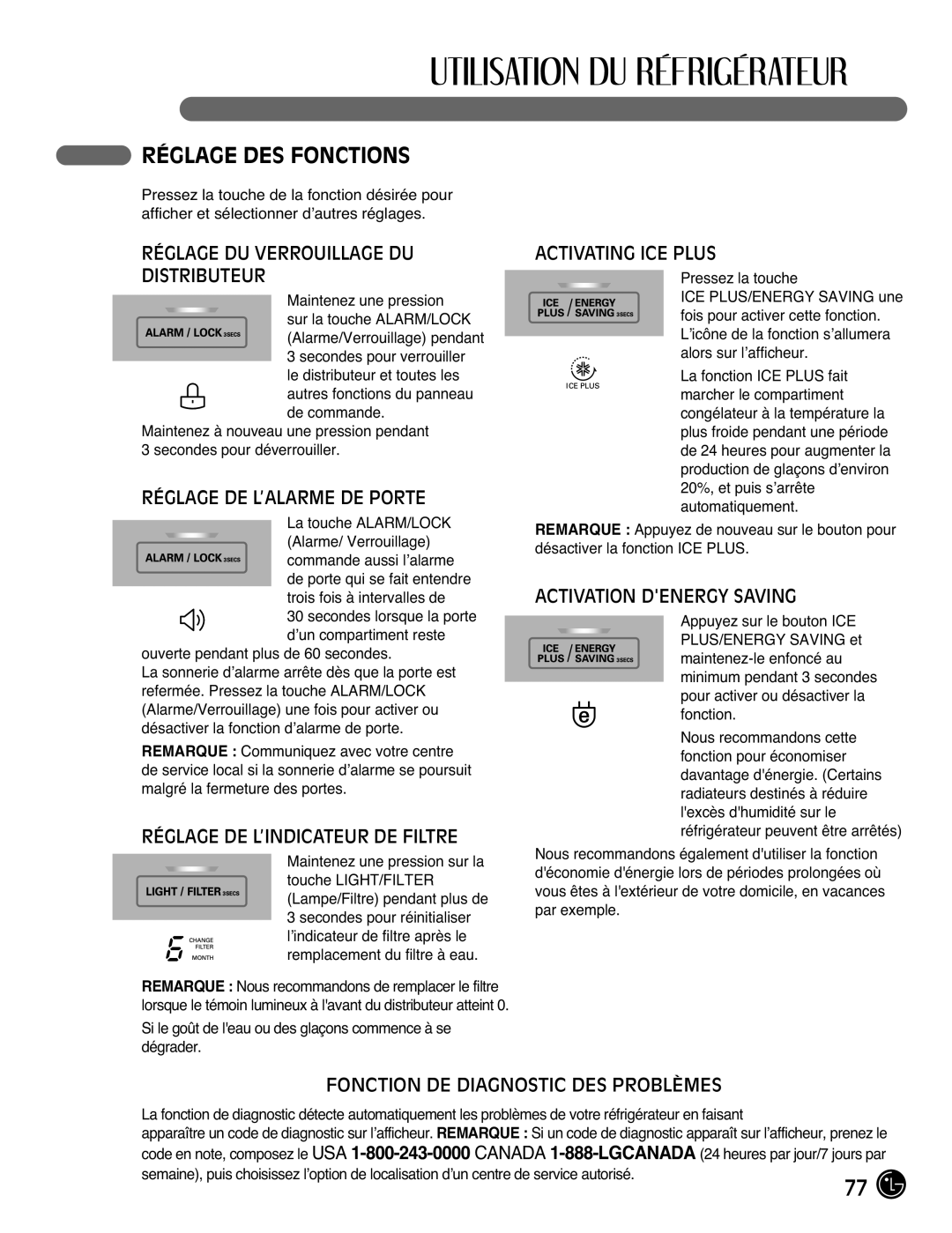 LG Electronics LFX21976ST owner manual Réglage DES Fonctions 